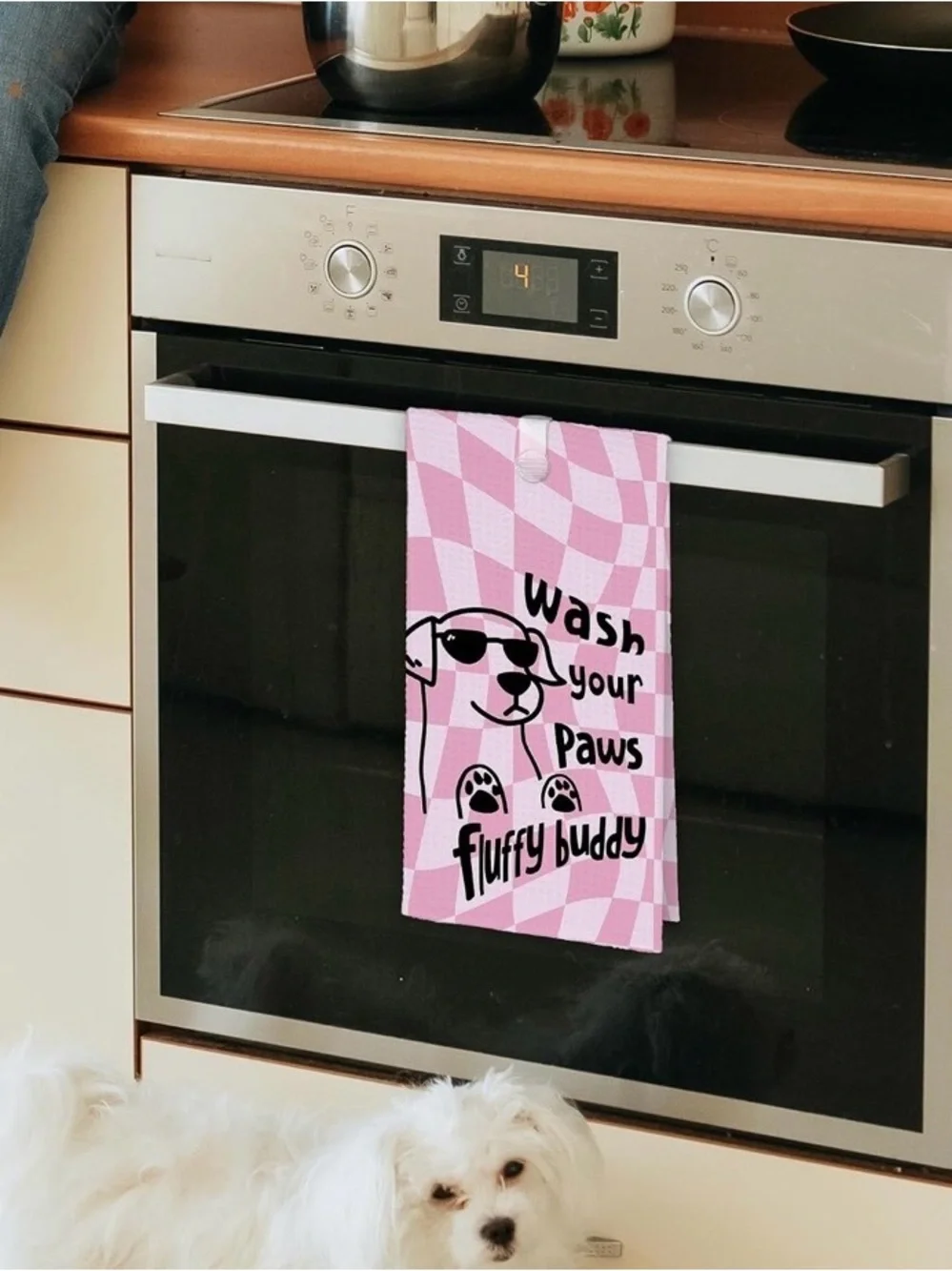 Pink fluffy buddy Dog Kitchen Towels